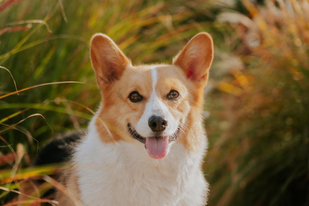 A happy corgi dog with its tongue out.